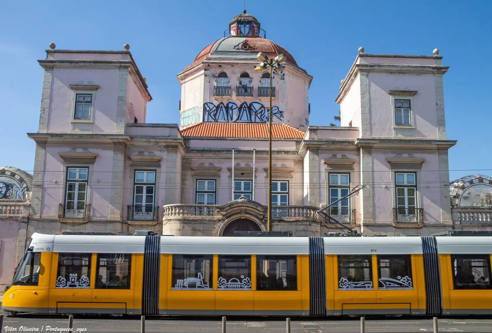 Facade of the Palácio Burnay on Rua da Junqueira in Lisbon