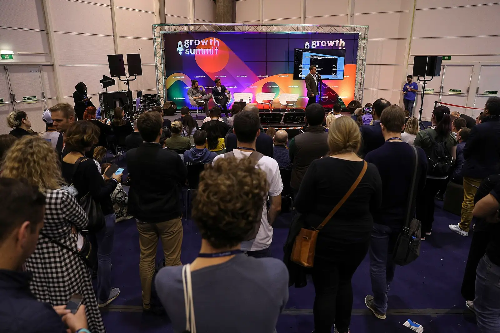 Crowd watching a stage at Web Summit 2017 inside the Feira Internacional de Lisboa